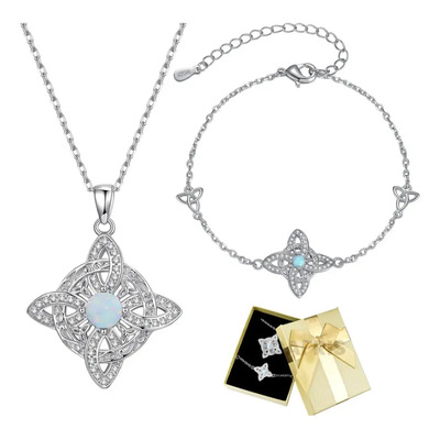 Collar Con Dije Pulseras Brazalete Nudo De Brujas Plata 925 Gris