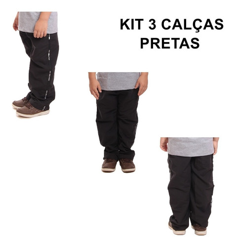 3 Calças Tactel Infantil Escola Uniforme Com Bolsos