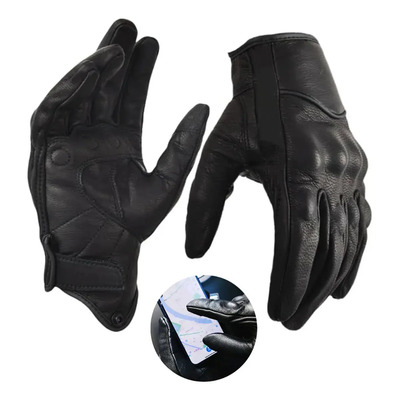 Guantes De Motocicleta De Piel Guantes De Cuero De Oveja Con Proteccion Para Pantallas Táctiles Phosphaino Color Negro Talla M | MercadoLibre