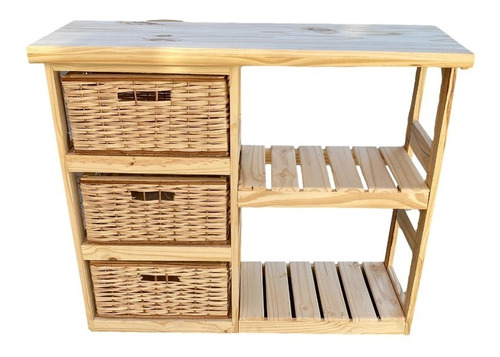 Mueble Organizador 3 Cajones Mimbre Natural + Estante