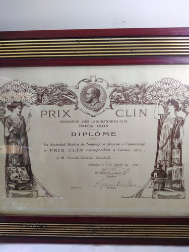 Antiguo Diploma  Prix Clin Año 1931 Gonzalo Corbalan. T