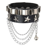 Pulsera Brazalete Diseño Unisex, Negro, Con Cadenas, Gotico