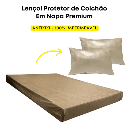 Capa De Colchão Lençol Casal Kit Protetores Antiácaros E Impermeáveis Bege