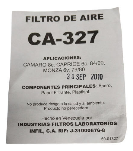 Filtro De Aire Para Camaro 8 Cc Caprice 6 Cc  Monza 6 V Foto 2