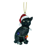 Adorno De Arbol De Navidad De Gato Negro Con Sombrero De Pap