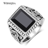 Anillo Vintage De Piedra Negra Para Hombre, Color Plata, Esc