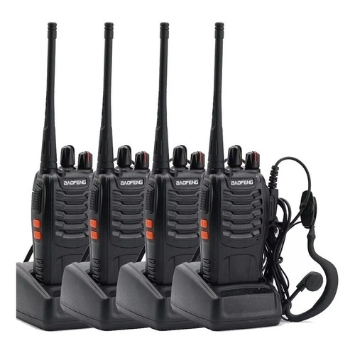 Kit X 4 Handy Baofeng Radio Walkie Talkie Bf888s 16ch Uhf + Auricular Manos Libres Bandas De Frecuencia 16 Color Negro