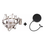 Kit P/ Microfone Aranha Shock Mount Cromado + Pop Filter