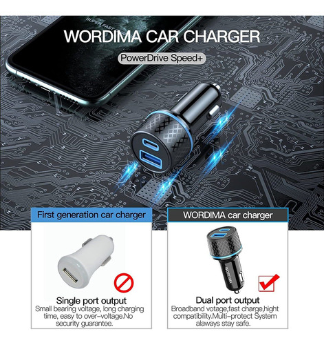 Usb Car Charger, Wordima Usb C Car Charger Pd20w/pps20w  Qc3