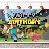 Tela De Fondo Decoración Cumpleaños Minecraft Steve Y Alex