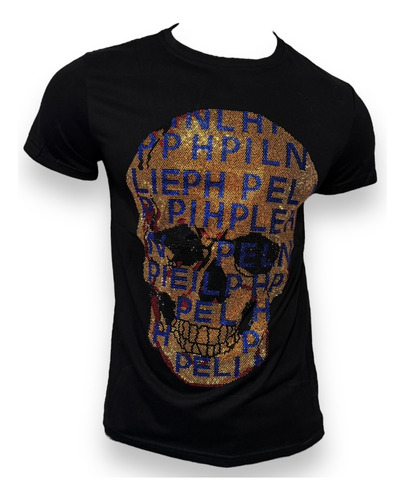 Playera Moderna Calavera Mitad Pedrería Tipo Philipp Plein