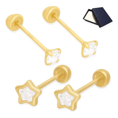 Aretes Broqueles Oro 10k Estrella Estrellas Mujer Bebe Niña 2 Pares Dos Pares Broqueles Piercing Perforación Dama Niña Broquel Básicos Bebe Aretes Oro 10 Kilates 10 Quilates Zirconias | Envío gratis