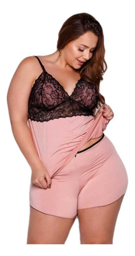 Baby Dool Pijama Plus Size Renda Short Dool