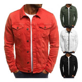 Chaqueta Fina De Jeans Para Hombre, Color Sólido, Rojo