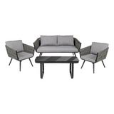 Sala Exterior Tejida Rattan Jardin Patio Terraza 4 Pz Gris