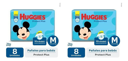 Pack X2 Pañales Protect Plus Talle M Huggies X8 Unidades