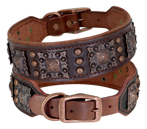 Pet Artist Collar De Perro De Cuero Genuino Con Tachuelas Re