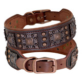 Pet Artist Collar De Perro De Cuero Genuino Con Tachuelas Re