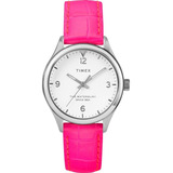Reloj Para Dama Timex Modelo: Tw2r98200 Correa Rosa Chicle Bisel Gris Fondo Blanco