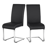 Sillas Comedor Modernas Piel Respaldo Alto Pata Metal, Negro