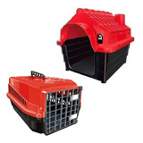 Casinha Plástica N3 + Caixa Transporte Pet Cão Gato Vermelho