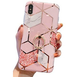 Funda Para iPhone XS Max, Rosa/marmol/brillante/soporte