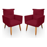Kit 2 Cadeira Poltrona Sala Quarto Reforçada Vermelho