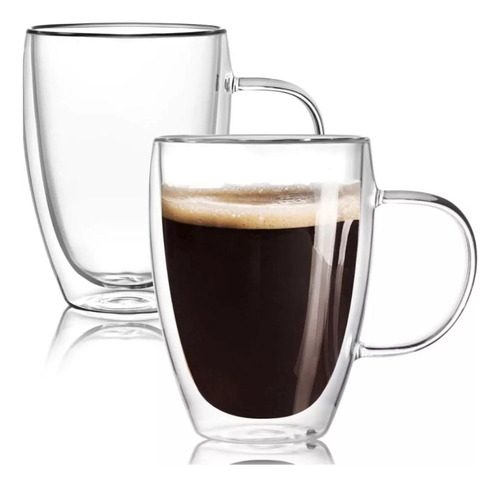 Set X2 Taza Doble Pared Doble Capa 350ml Transparente