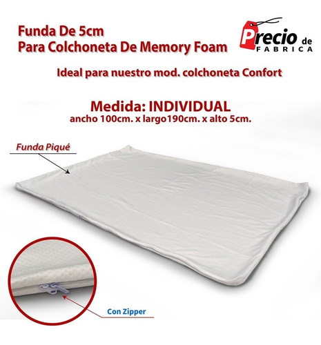 Funda De 5cm Individual Para Colchoneta De Memory Foam 
