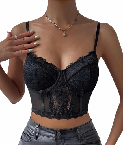 Top Corset Armado Encaje Puntilla Mujer Bretel Regulable