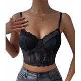 Top Corset Armado Encaje Puntilla Mujer Bretel Regulable