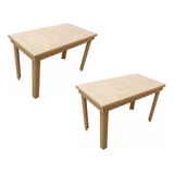 Set 2 Mesa Comedor 80x124 Cm Para  6 Sillas Madera Natural