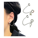 Aretes Mujer Ear Cuff Solitario Ear Cuff Estrella Plateada