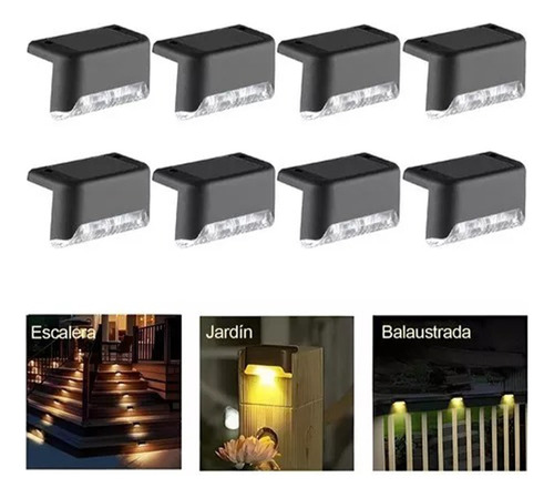 8pcs Luz Solar De Barandilla Escalonada Ipermeable Exterior 