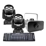 Kit 2 Mini Moving + Máquina De Fumaça 2000w + Mesa Dmx 512