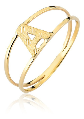 Anel De Ouro Com Letra Feminino 18k Aro Duplo