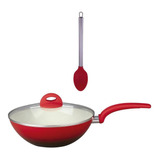 Panela Wok Cerâmica 2,5mm + Colher Silicone Kit 2 Peças