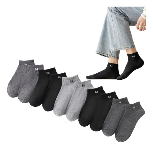 Calcetines Short De Color Sólido Para Hombres 10 Pares