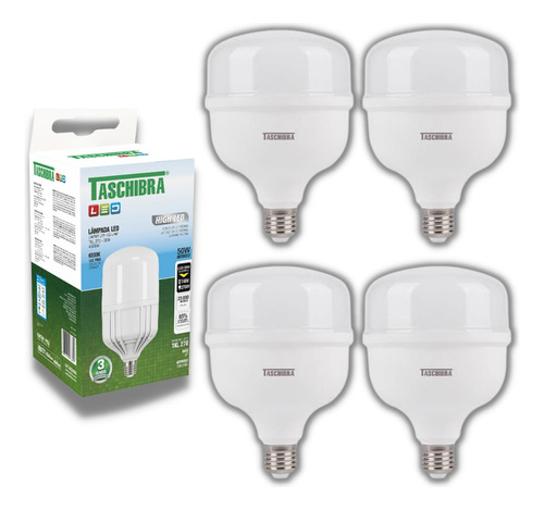 Kit 4 Lâmpadas Led 50w Bulbo E27 6500k Branco Frio 