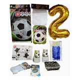 Kit Deco Fútbol Globos Metálizados+vasos+platos+mantel+vela.