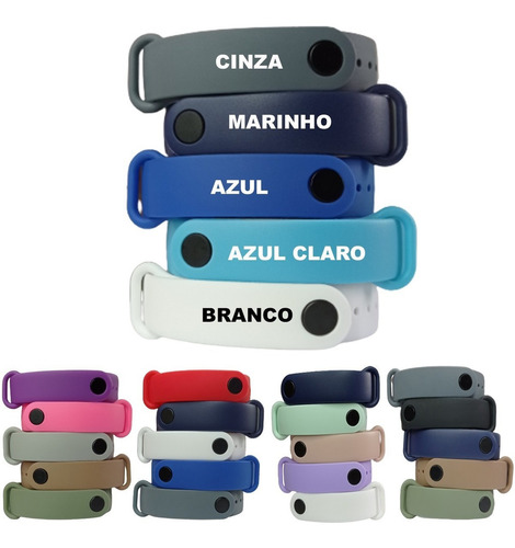 Kit De 5 Pulseiras Silicone Para Mi Band 4 Diversas Cores Cor Da Pulseira Cinza Inox / Azul Marinho / Azul / Azul Claro / Branco Neve