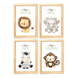 Kit 4 Quadros Decorativos - Safari Baby Aquarela