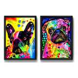 2 Quadros Bulldog Francês Pug Pop Art Cachorro Pet Decoracao