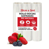 Pack 3 Rollos Bolsa Sellado Al Vacio 28cm X 3mt 80 Micras