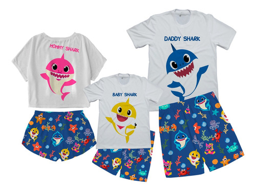 Pijama Familia Baby Shark Set X3 Estampados Varios Combo 