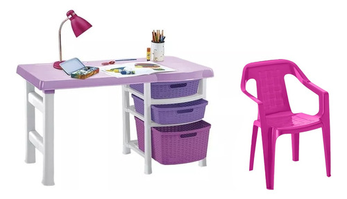 Escritorio Diseño Infantil Rosado + Silla Estrella Rimax