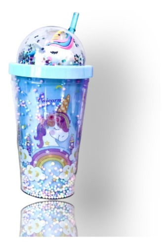 Vaso Unicornio Figuras 3d Destellos Brillantes Popote 