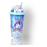 Vaso Unicornio Figuras 3d Destellos Brillantes Popote 