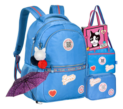 Kit Mochila Escolar Costas Rebecca Bonbon Bolsa Guarda Chuva