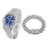 Reloj Halukakah Con Esfera Azul Y Diamantes En Oro Helado, P